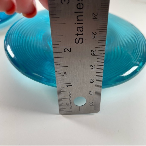 Teal Blue Heavy Ribbed Glass Candle Holders - Picture 10 of 15